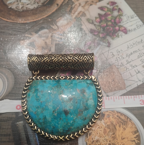 Kingman Turquoise and Bronze Half Moon Pendant with Necklace by Studio Barse - Picture 8 of 10